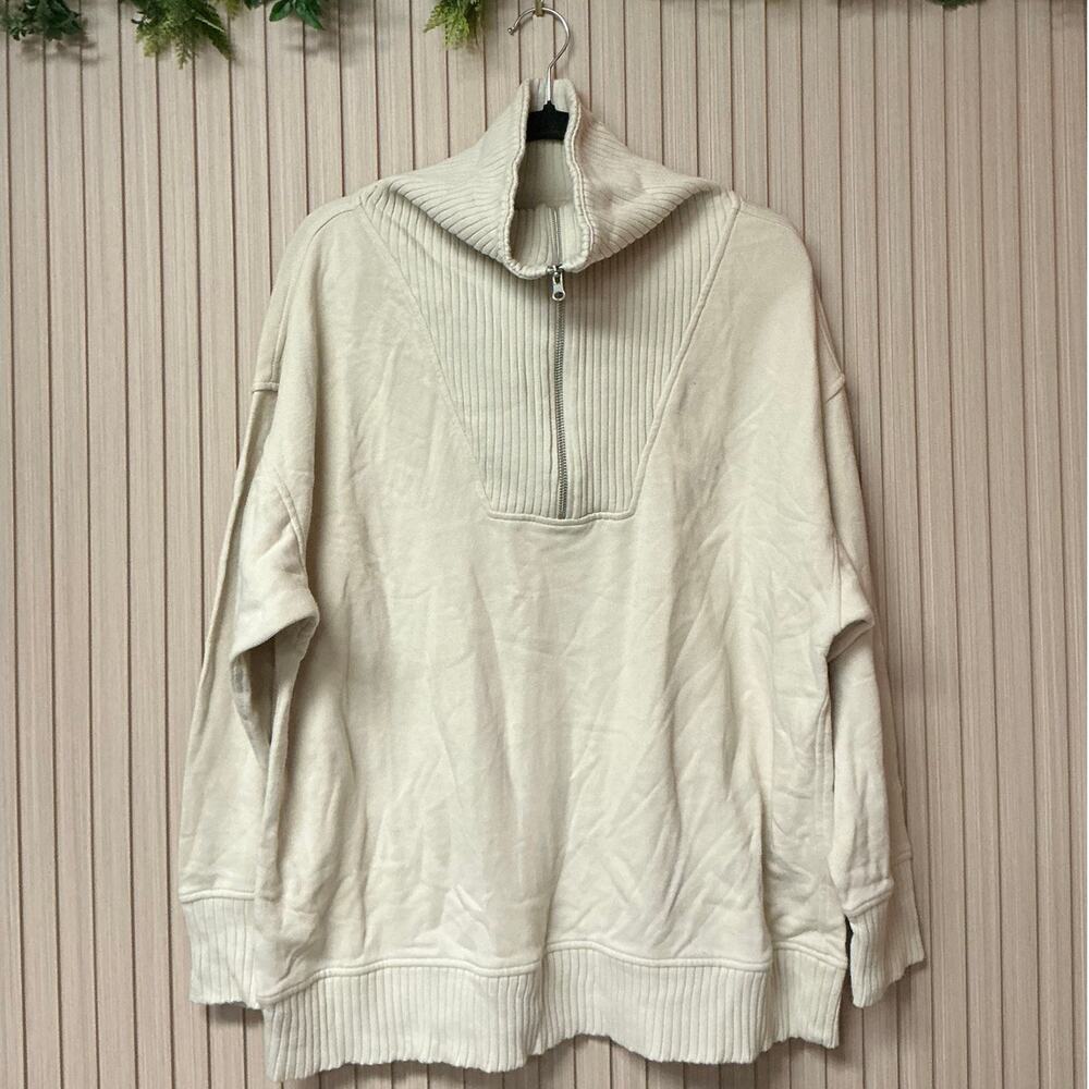 Aerie Women’s Beige Quarter Zip Pullover Sweatshirt Size M